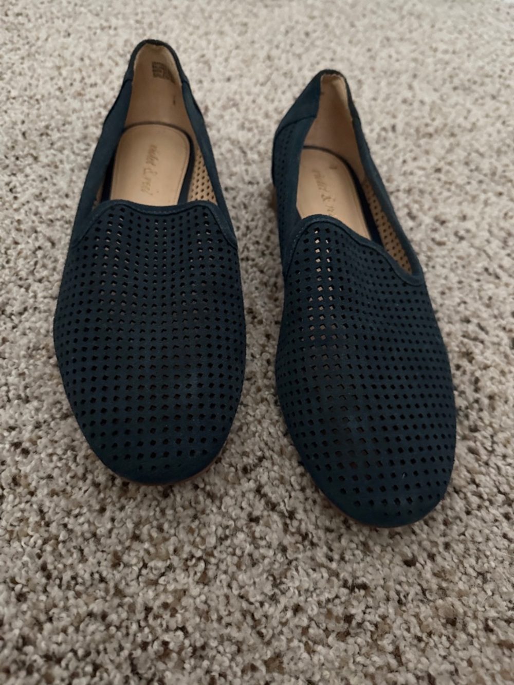 Breathable Perforated Navy Slip-On Flats